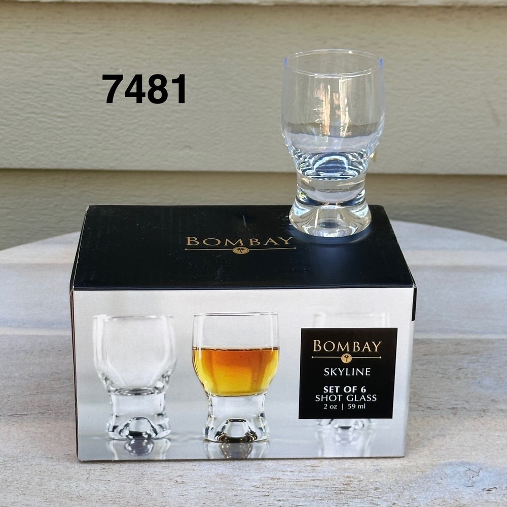 Bombay Skyline Shot Glass Set of 6 Clear Glass 2oz 59ml Modern Barware 702493